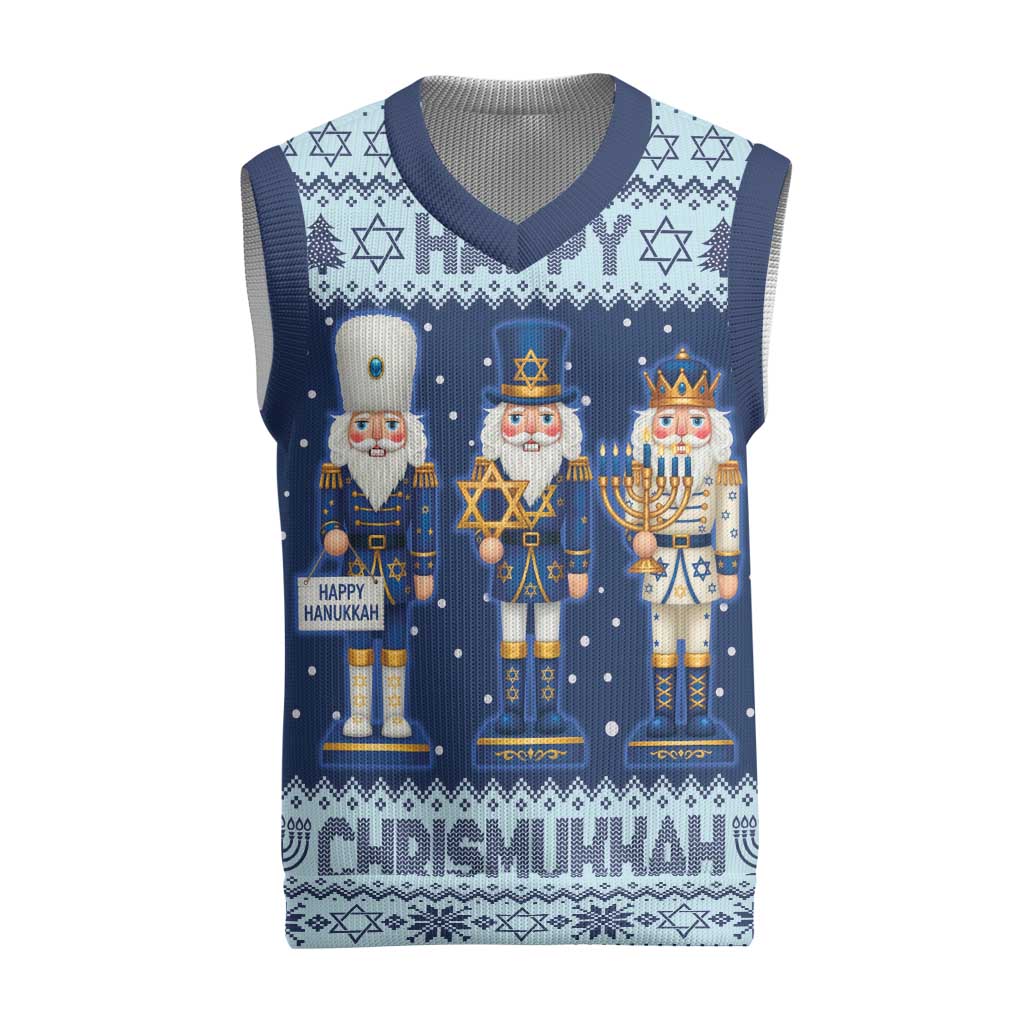 Chrismukkah Nutcracker Christmas Knitted V-Neck Vest Funny Hanukkah Xmas Style - Wonder Print Shop