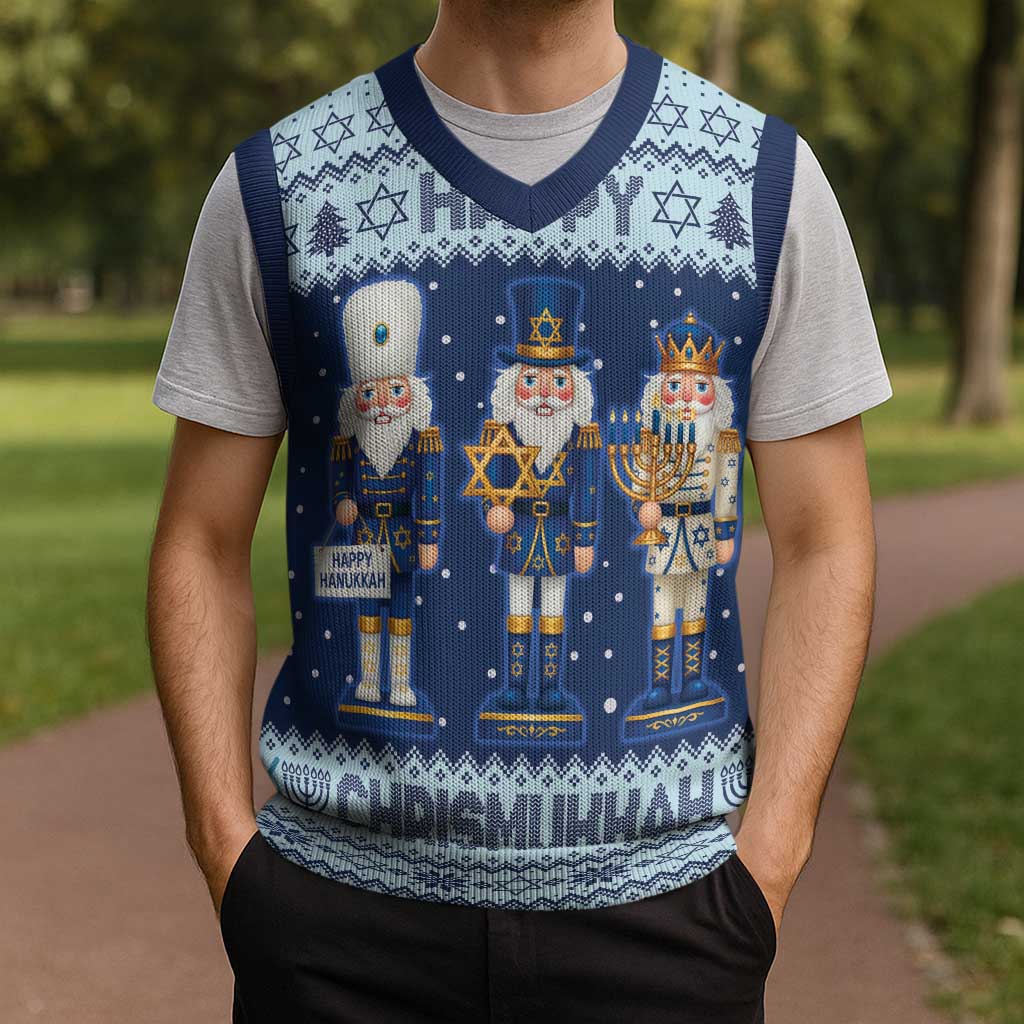 Chrismukkah Nutcracker Christmas Knitted V-Neck Vest Funny Hanukkah Xmas Style - Wonder Print Shop