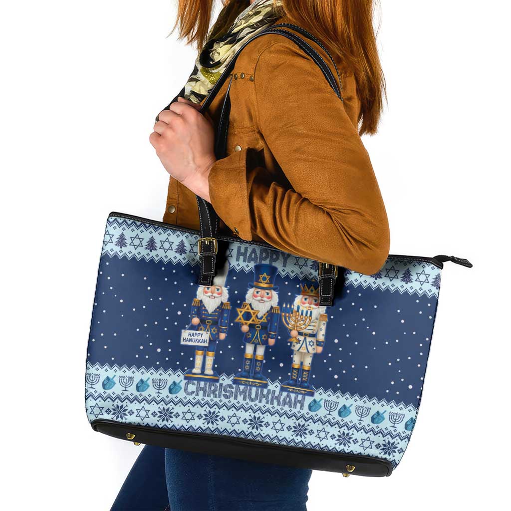 Chrismukkah Nutcracker Leather Tote Bag Funny Hanukkah Xmas Style - Wonder Print Shop