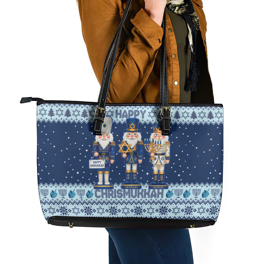 Chrismukkah Nutcracker Leather Tote Bag Funny Hanukkah Xmas Style - Wonder Print Shop