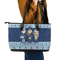 Chrismukkah Nutcracker Leather Tote Bag Funny Hanukkah Xmas Style - Wonder Print Shop