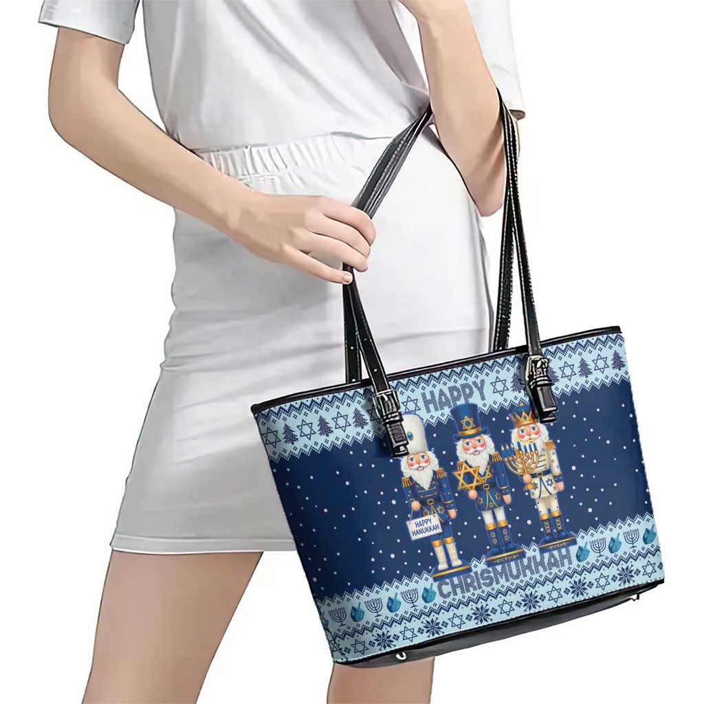 Chrismukkah Nutcracker Leather Tote Bag Funny Hanukkah Xmas Style - Wonder Print Shop