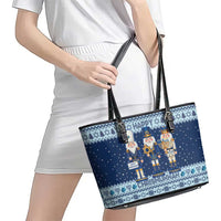 Chrismukkah Nutcracker Leather Tote Bag Funny Hanukkah Xmas Style - Wonder Print Shop