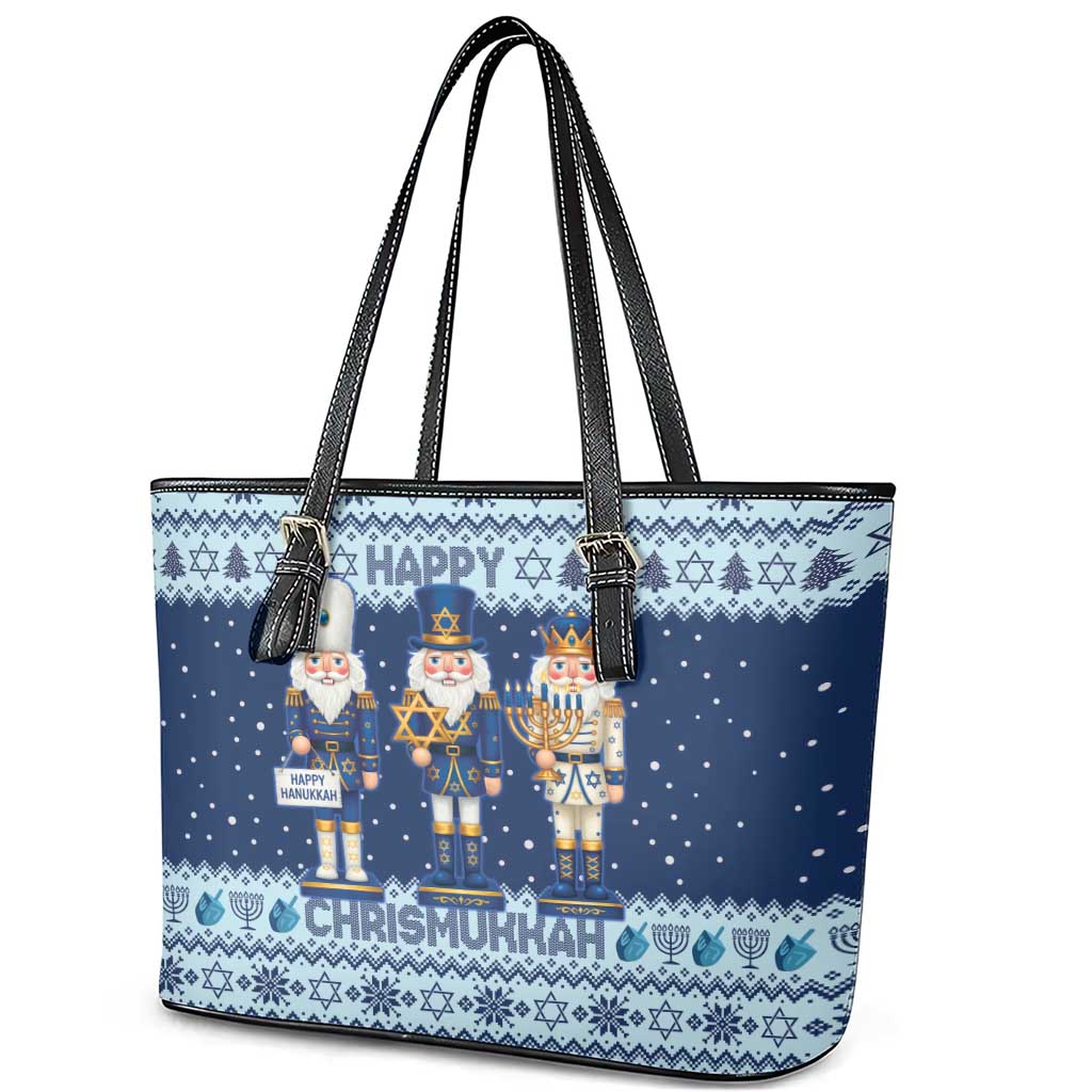 Chrismukkah Nutcracker Leather Tote Bag Funny Hanukkah Xmas Style - Wonder Print Shop