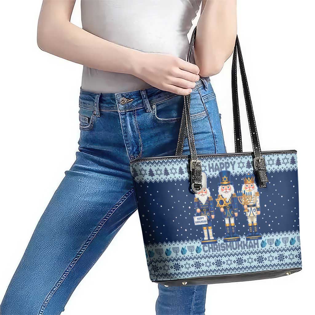 Chrismukkah Nutcracker Leather Tote Bag Funny Hanukkah Xmas Style - Wonder Print Shop