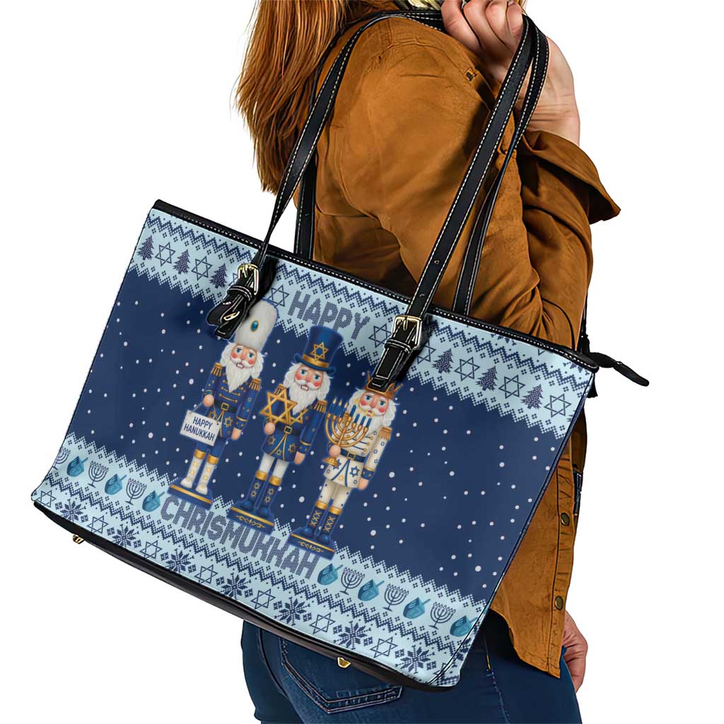 Chrismukkah Nutcracker Leather Tote Bag Funny Hanukkah Xmas Style - Wonder Print Shop