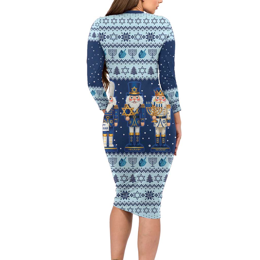 Chrismukkah Nutcracker Long Sleeve Bodycon Dress Funny Hanukkah Xmas Style - Wonder Print Shop