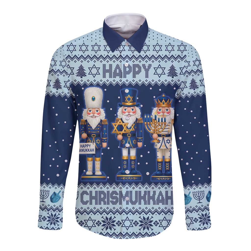 Chrismukkah Nutcracker Long Sleeve Button Shirt Funny Hanukkah Xmas Style - Wonder Print Shop