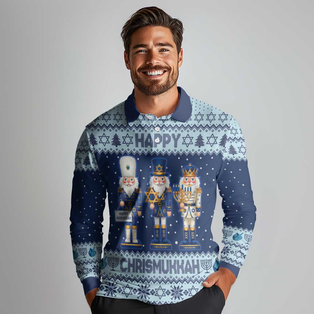 Chrismukkah Nutcracker Long Sleeve Polo Shirt Funny Hanukkah Xmas Style - Wonder Print Shop