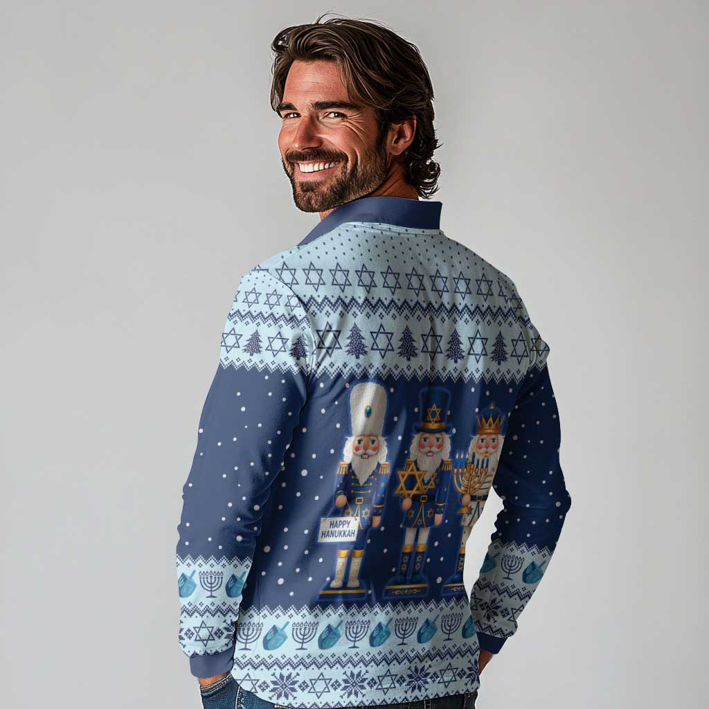 Chrismukkah Nutcracker Long Sleeve Polo Shirt Funny Hanukkah Xmas Style - Wonder Print Shop