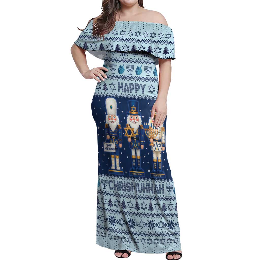Chrismukkah Nutcracker Off Shoulder Maxi Dress Funny Hanukkah Xmas Style - Wonder Print Shop