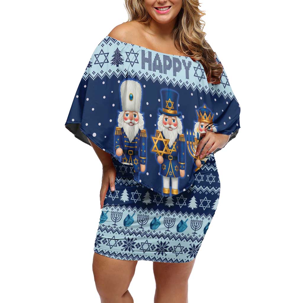 Chrismukkah Nutcracker Off Shoulder Short Dress Funny Hanukkah Xmas Style - Wonder Print Shop
