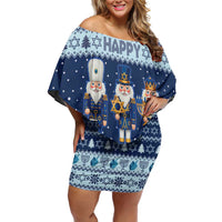 Chrismukkah Nutcracker Off Shoulder Short Dress Funny Hanukkah Xmas Style - Wonder Print Shop