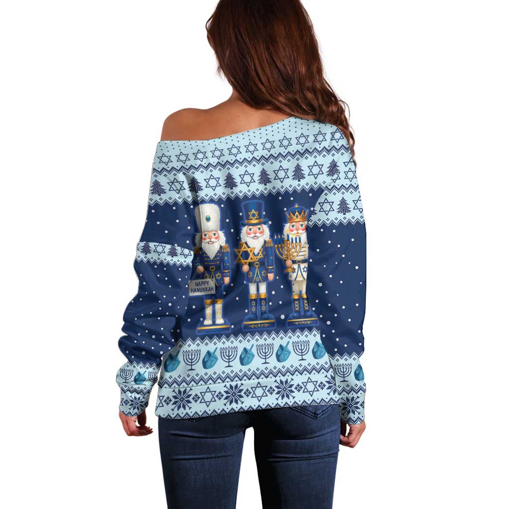 Chrismukkah Nutcracker Off Shoulder Sweater Funny Hanukkah Xmas Style - Wonder Print Shop