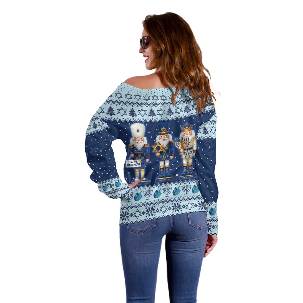 Chrismukkah Nutcracker Off Shoulder Sweater Funny Hanukkah Xmas Style - Wonder Print Shop