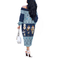 Chrismukkah Nutcracker Off The Shoulder Long Sleeve Dress Funny Hanukkah Xmas Style - Wonder Print Shop