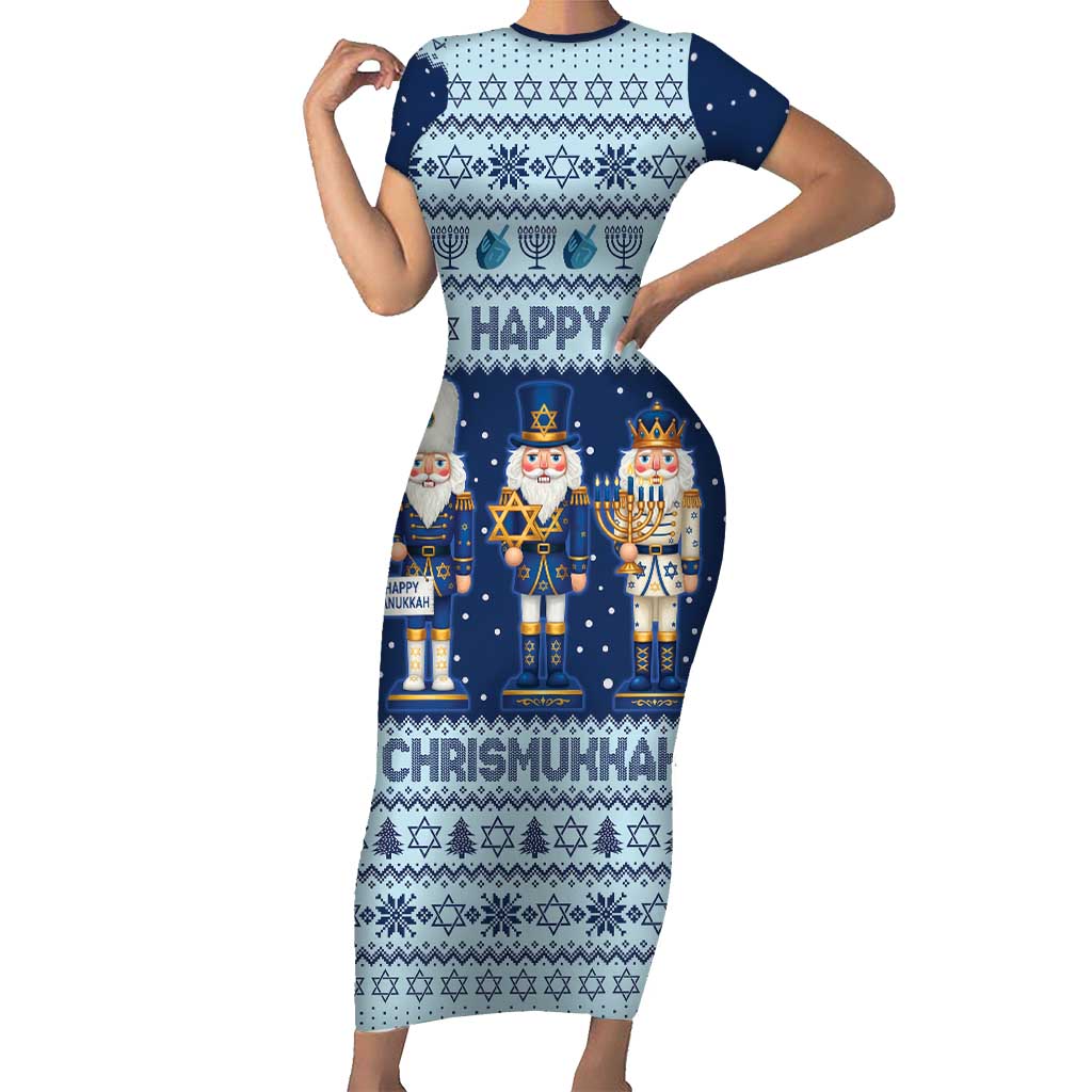 Chrismukkah Nutcracker Short Sleeve Bodycon Dress Funny Hanukkah Xmas Style - Wonder Print Shop