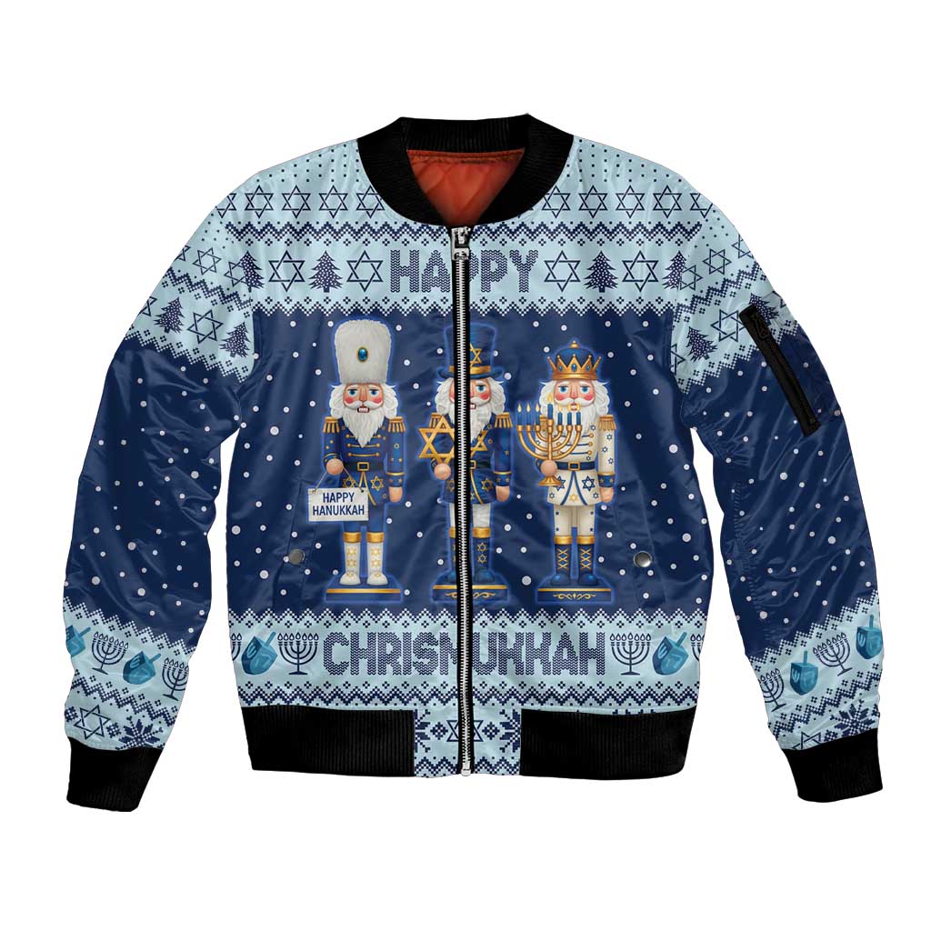 Chrismukkah Nutcracker Sleeve Zip Bomber Jacket Funny Hanukkah Xmas Style - Wonder Print Shop