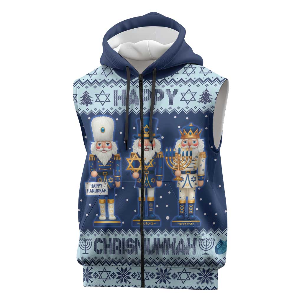 Chrismukkah Nutcracker Sleeveless Zip Hoodie Funny Hanukkah Xmas Style - Wonder Print Shop