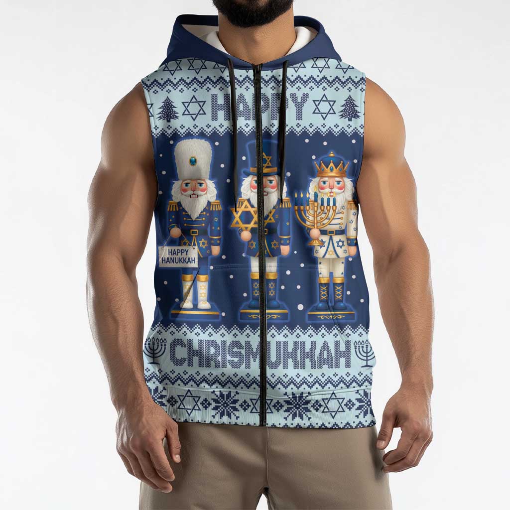 Chrismukkah Nutcracker Sleeveless Zip Hoodie Funny Hanukkah Xmas Style - Wonder Print Shop
