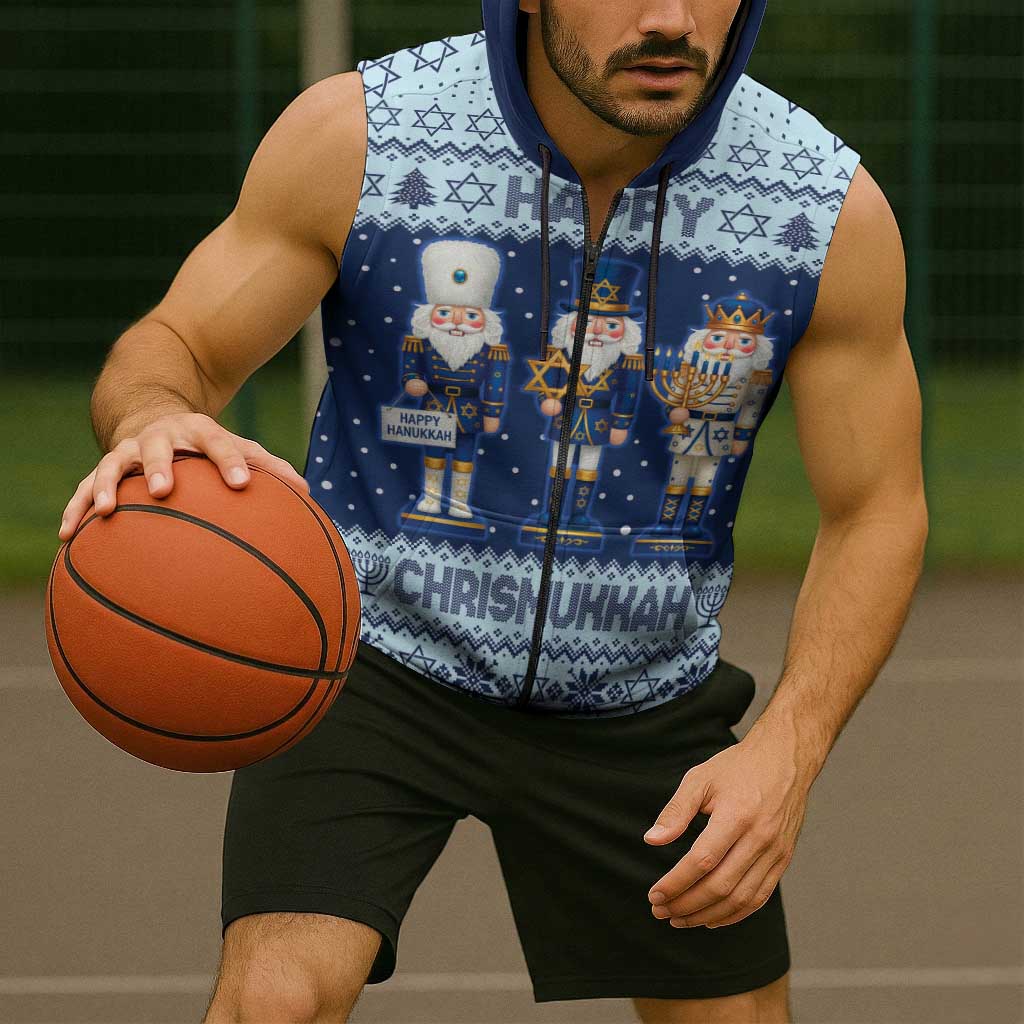 Chrismukkah Nutcracker Sleeveless Zip Hoodie Funny Hanukkah Xmas Style - Wonder Print Shop