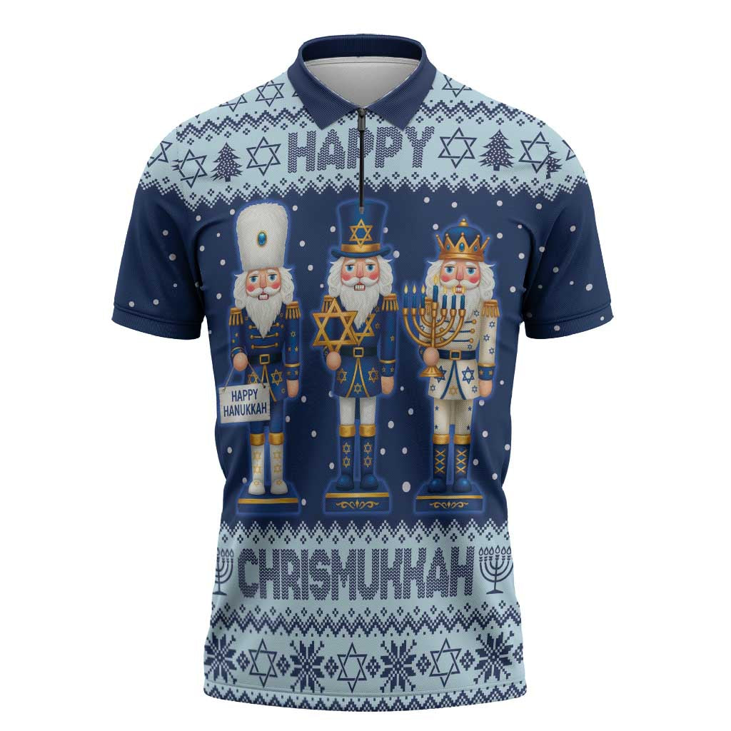 Chrismukkah Nutcracker Zipper Polo Shirt Funny Hanukkah Xmas Style - Wonder Print Shop
