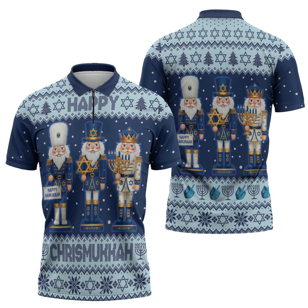 Chrismukkah Nutcracker Zipper Polo Shirt Funny Hanukkah Xmas Style - Wonder Print Shop