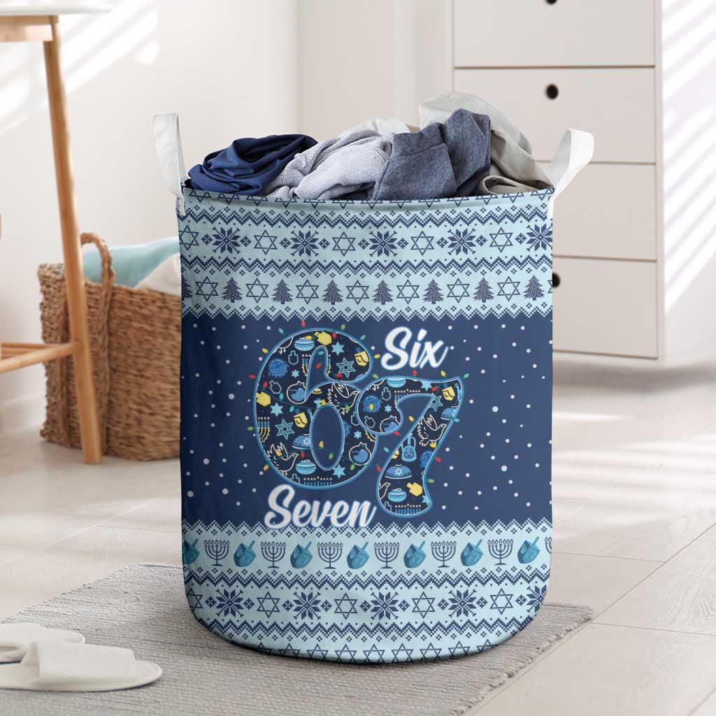 Funny Hanukkah Six Seven Laundry Basket Gen Alpha Meme Vibes - Wonder Print Shop