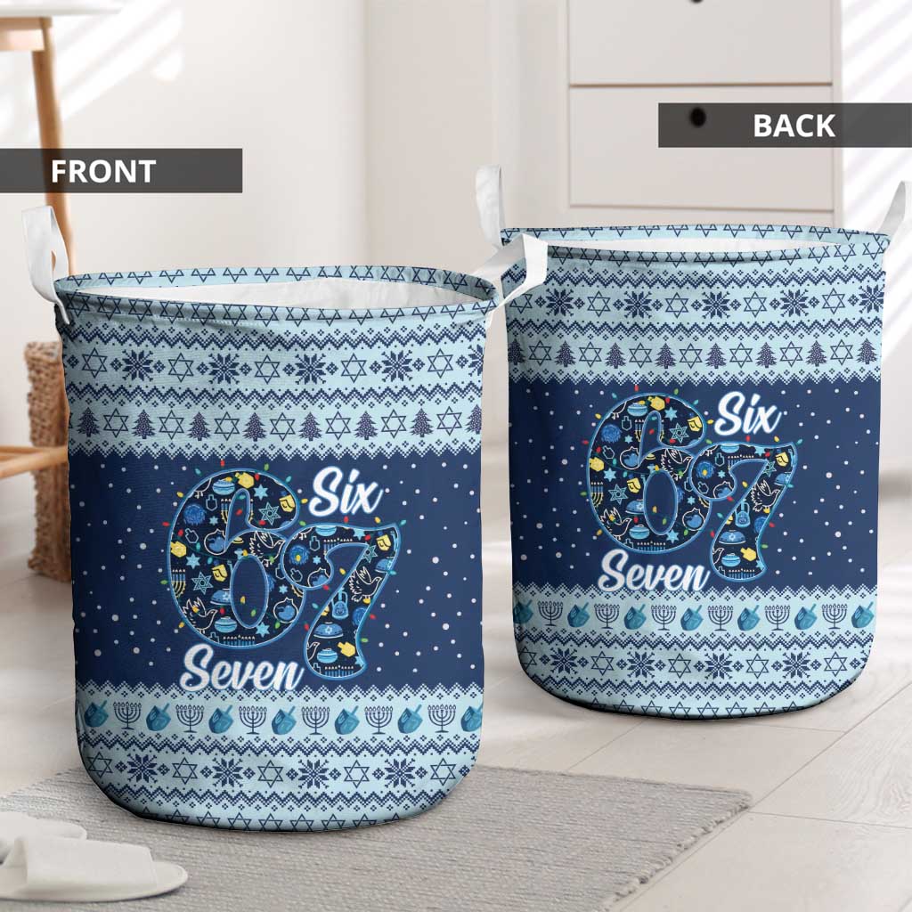 Funny Hanukkah Six Seven Laundry Basket Gen Alpha Meme Vibes - Wonder Print Shop