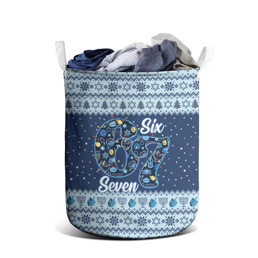 Funny Hanukkah Six Seven Laundry Basket Gen Alpha Meme Vibes - Wonder Print Shop