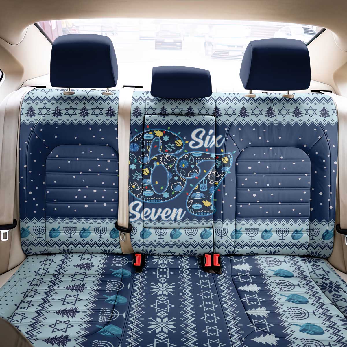 Funny Hanukkah Six Seven Back Car Seat Cover Gen Alpha Meme Vibes - Wonder Print Shop