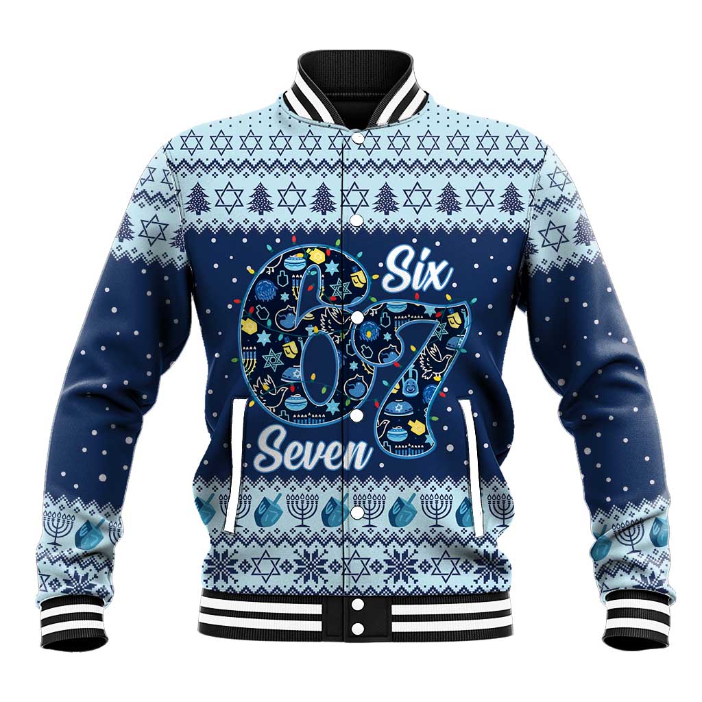 Funny Hanukkah Six Seven Baseball Jacket Gen Alpha Meme Vibes - Wonder Print Shop