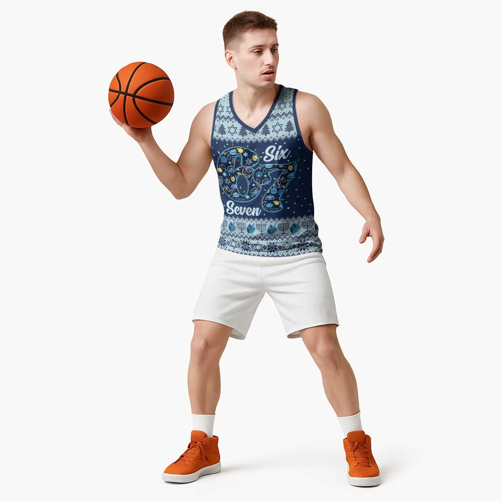 Funny Hanukkah Six Seven Basketball Jersey Gen Alpha Meme Vibes - Wonder Print Shop