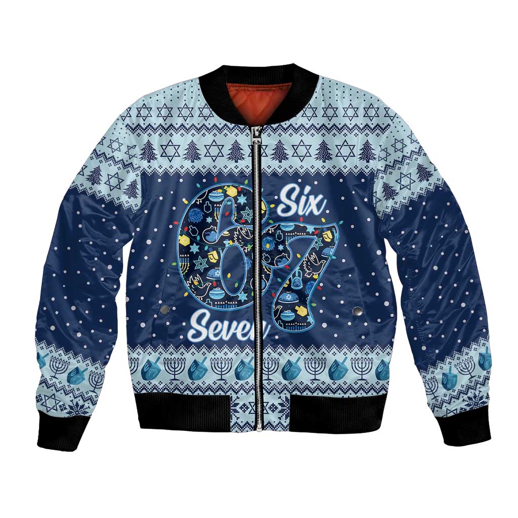Funny Hanukkah Six Seven Bomber Jacket Gen Alpha Meme Vibes - Wonder Print Shop