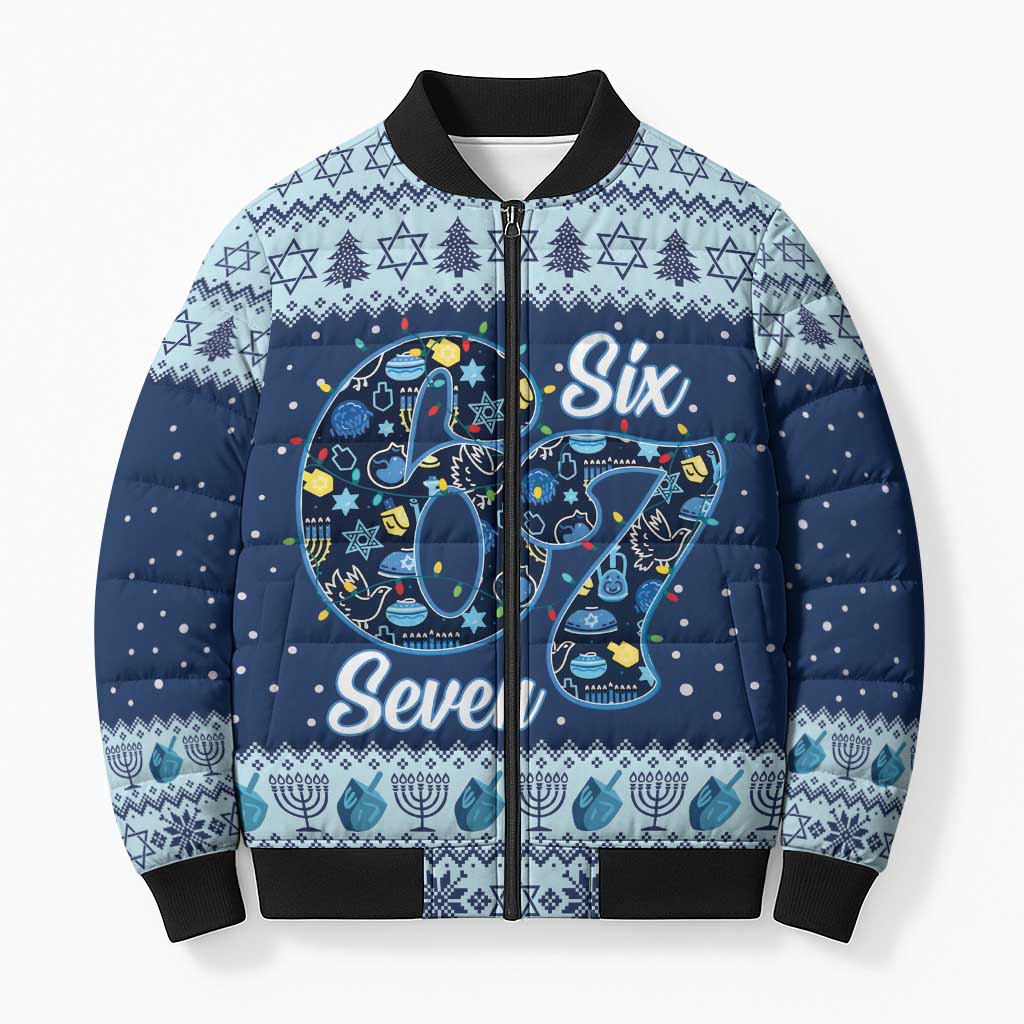 Funny Hanukkah Six Seven Bomber Puffer Jacket Gen Alpha Meme Vibes - Wonder Print Shop