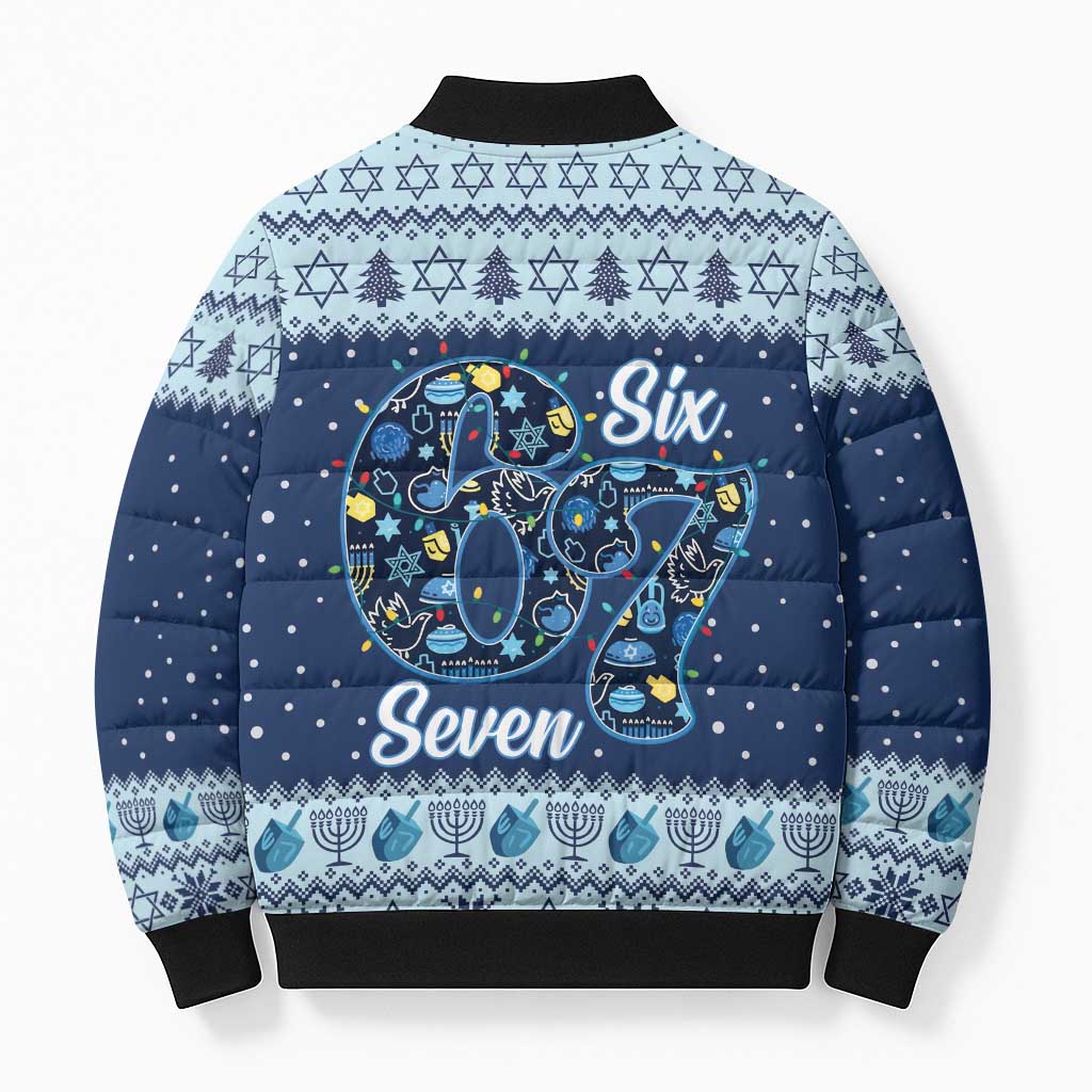 Funny Hanukkah Six Seven Bomber Puffer Jacket Gen Alpha Meme Vibes - Wonder Print Shop