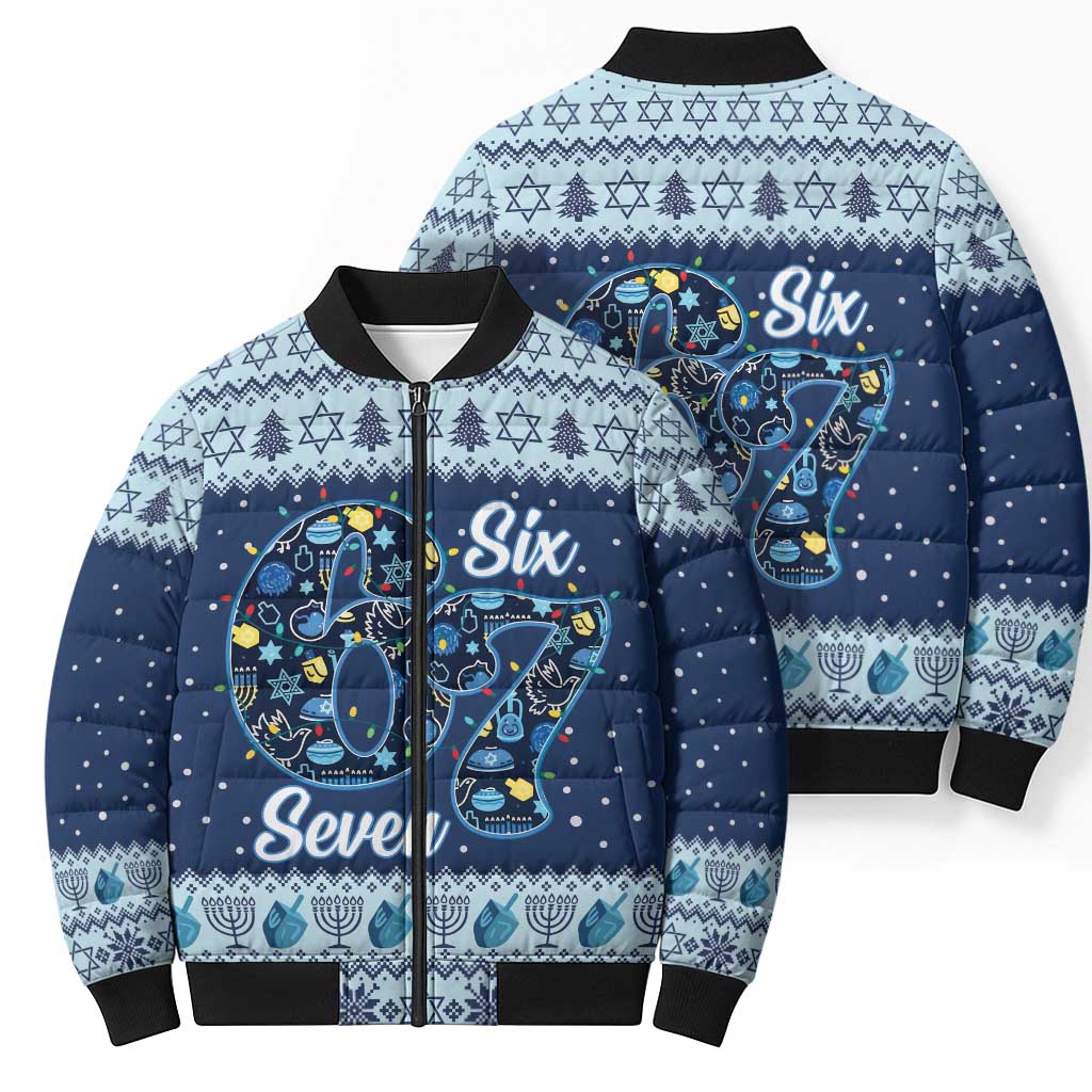Funny Hanukkah Six Seven Bomber Puffer Jacket Gen Alpha Meme Vibes - Wonder Print Shop