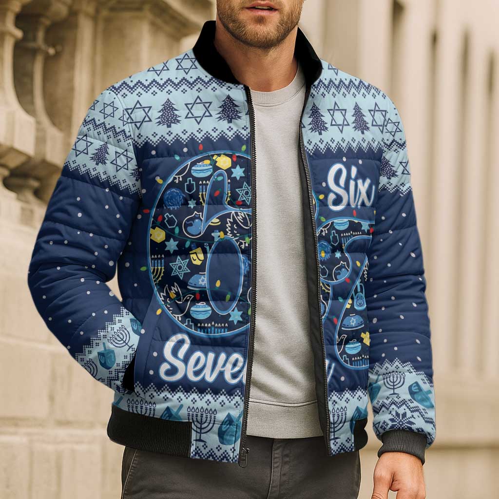Funny Hanukkah Six Seven Bomber Puffer Jacket Gen Alpha Meme Vibes - Wonder Print Shop