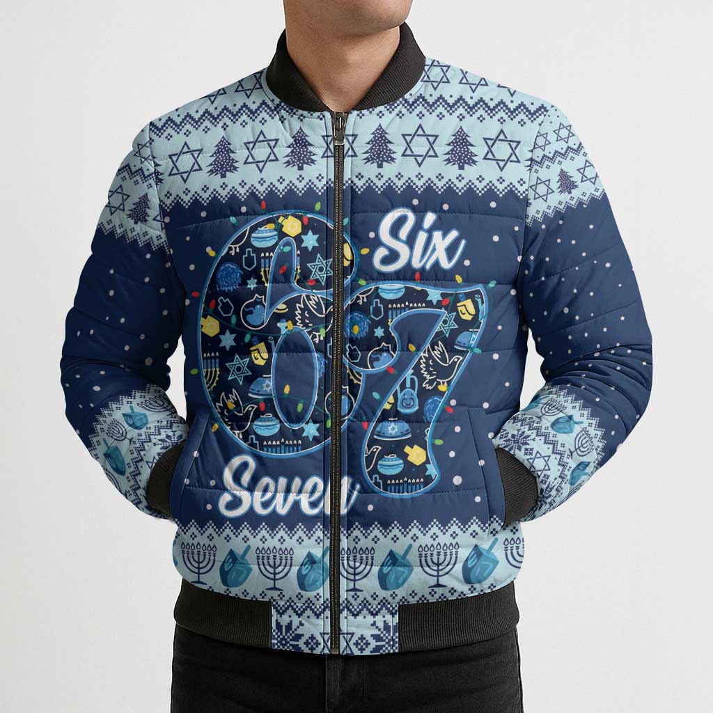 Funny Hanukkah Six Seven Bomber Puffer Jacket Gen Alpha Meme Vibes - Wonder Print Shop