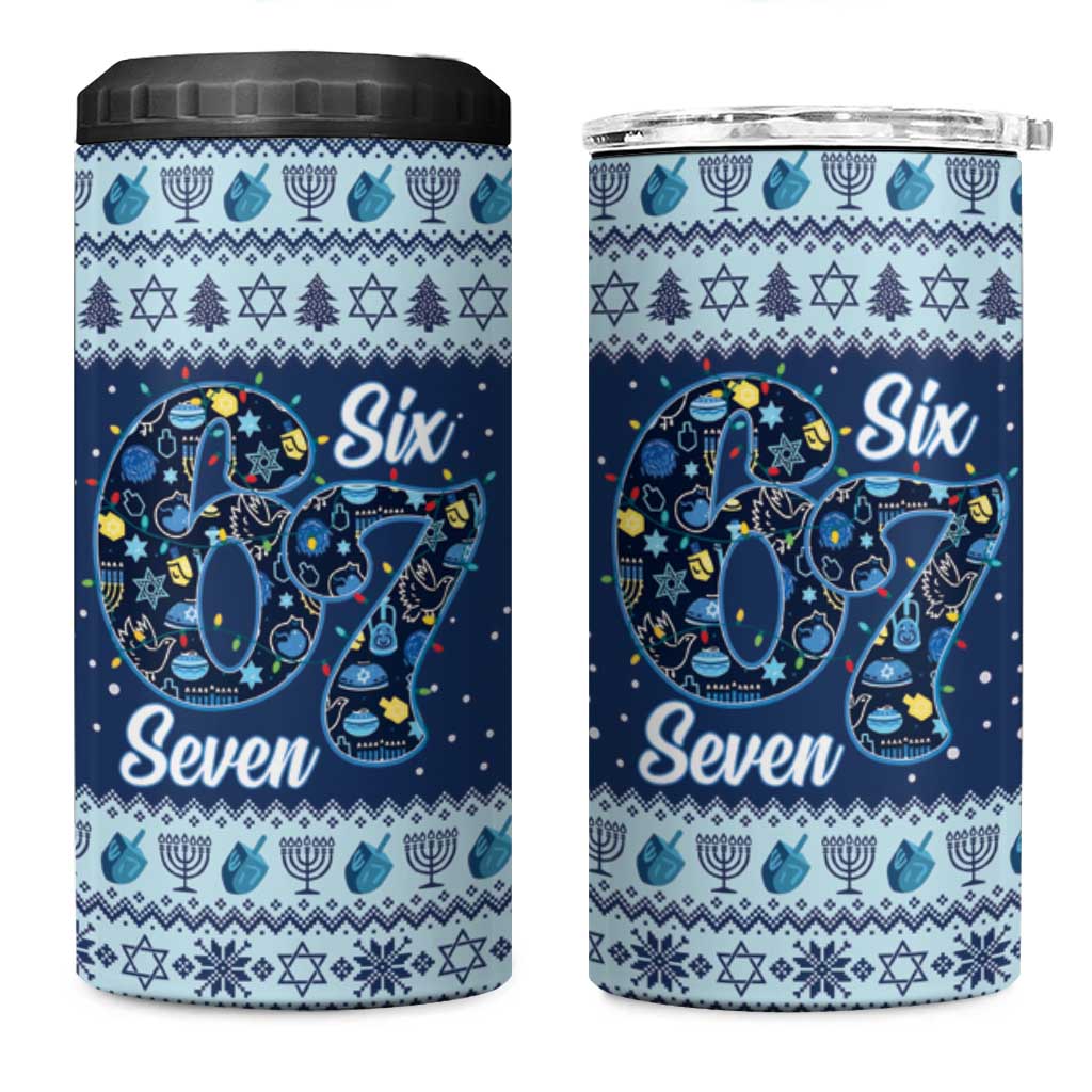 Funny Hanukkah Six Seven 4 in 1 Can Cooler Tumbler Gen Alpha Meme Vibes - Wonder Print Shop