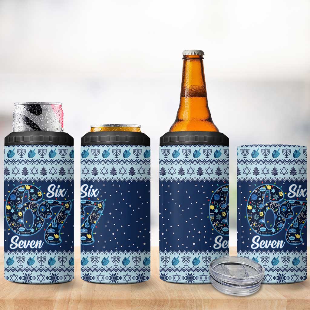 Funny Hanukkah Six Seven 4 in 1 Can Cooler Tumbler Gen Alpha Meme Vibes - Wonder Print Shop
