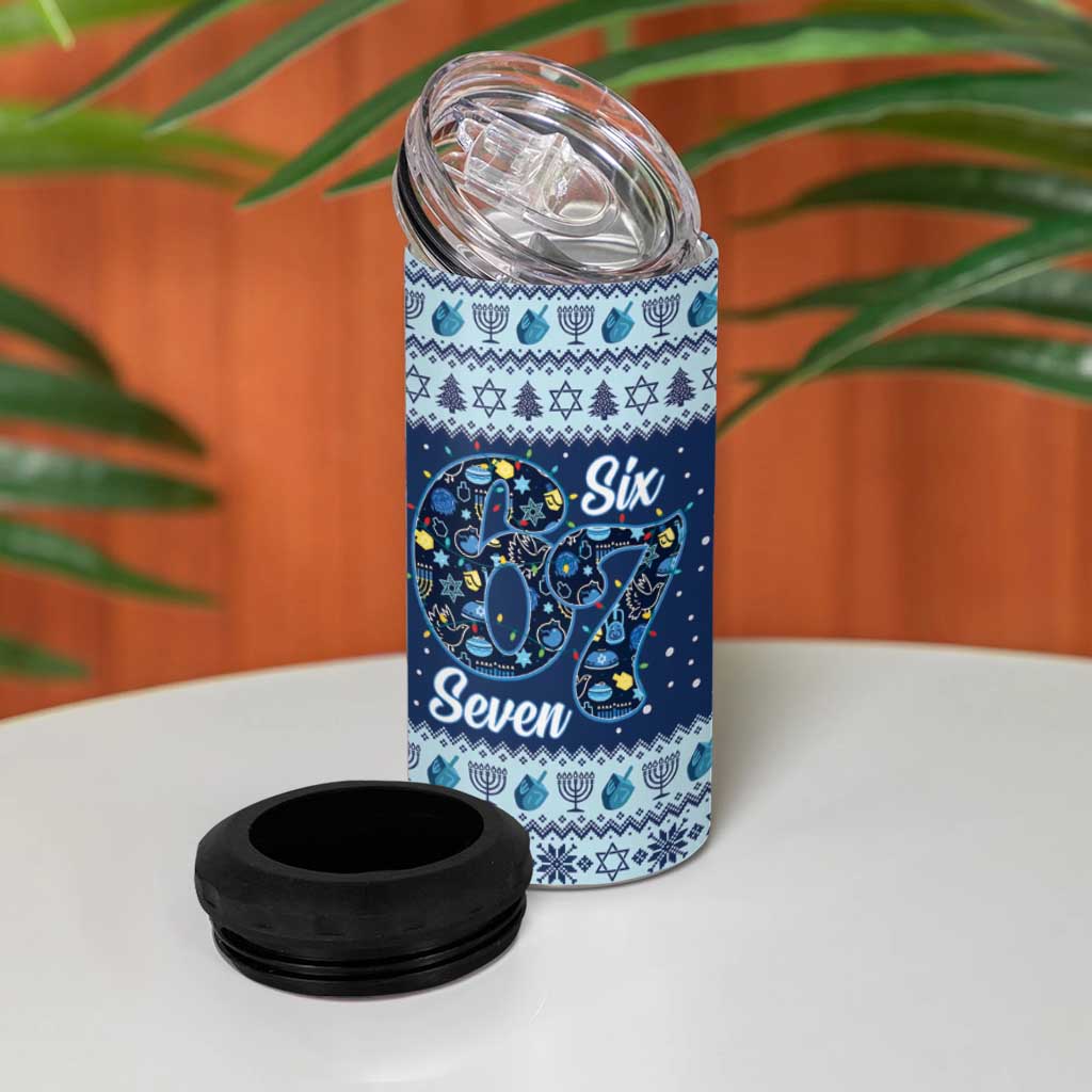 Funny Hanukkah Six Seven 4 in 1 Can Cooler Tumbler Gen Alpha Meme Vibes - Wonder Print Shop