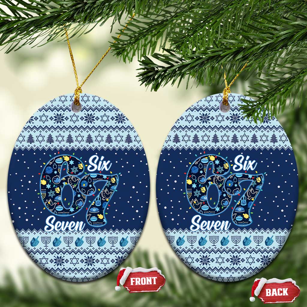 Funny Hanukkah Six Seven Ceramic Ornament Gen Alpha Meme Vibes - Wonder Print Shop