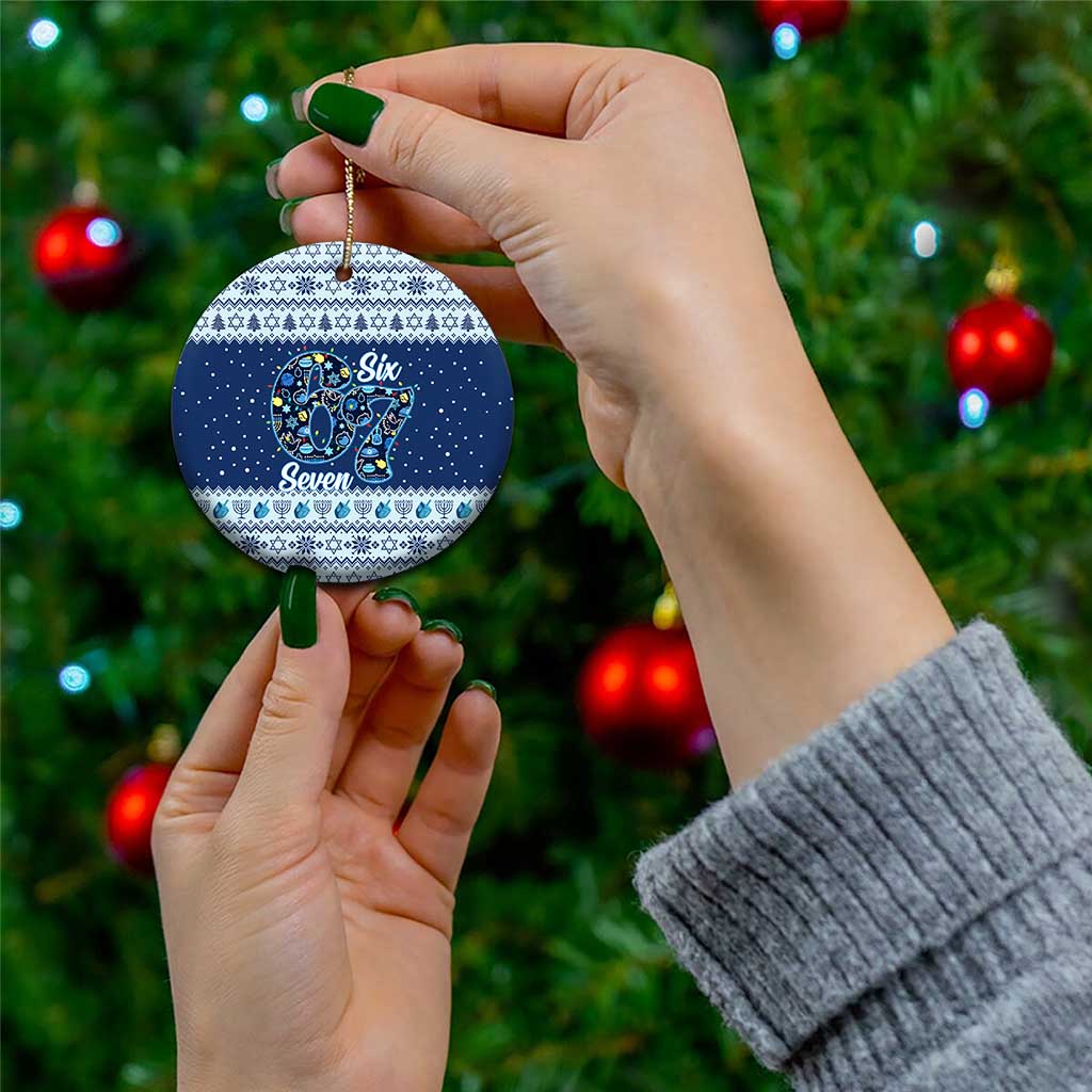 Funny Hanukkah Six Seven Ceramic Ornament Gen Alpha Meme Vibes - Wonder Print Shop