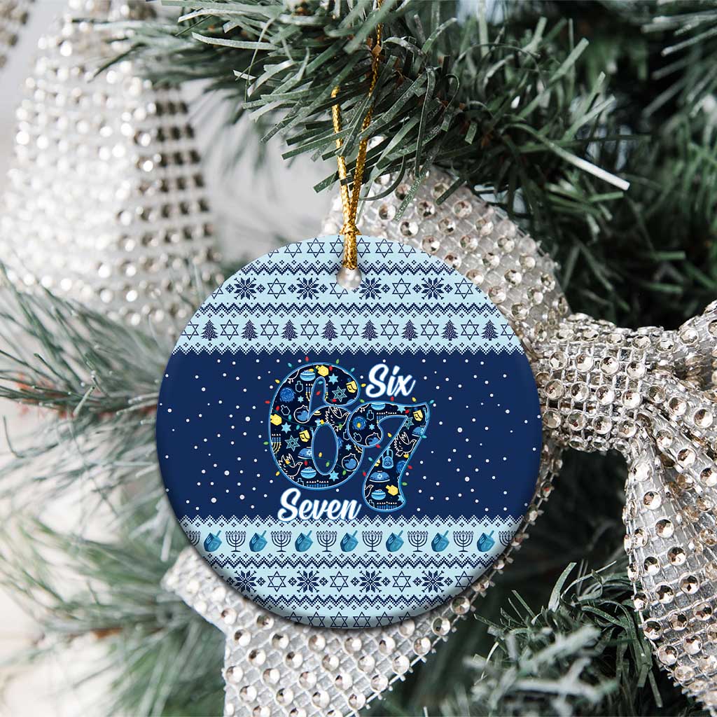 Funny Hanukkah Six Seven Ceramic Ornament Gen Alpha Meme Vibes - Wonder Print Shop