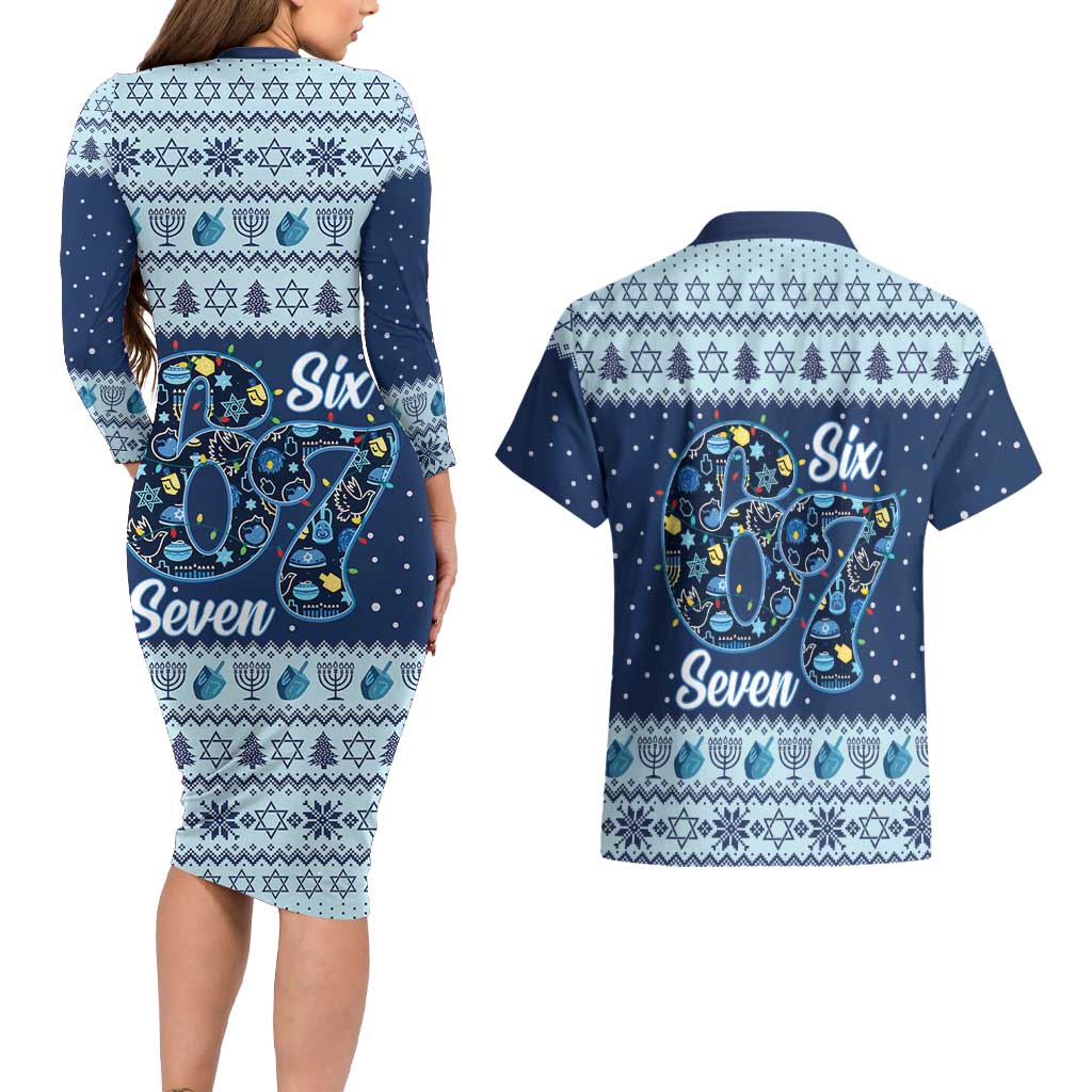 Funny Hanukkah Six Seven Couples Matching Long Sleeve Bodycon Dress and Hawaiian Shirt Gen Alpha Meme Vibes - Wonder Print Shop