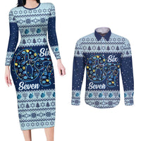 Funny Hanukkah Six Seven Couples Matching Long Sleeve Bodycon Dress and Long Sleeve Button Shirt Gen Alpha Meme Vibes - Wonder Print Shop
