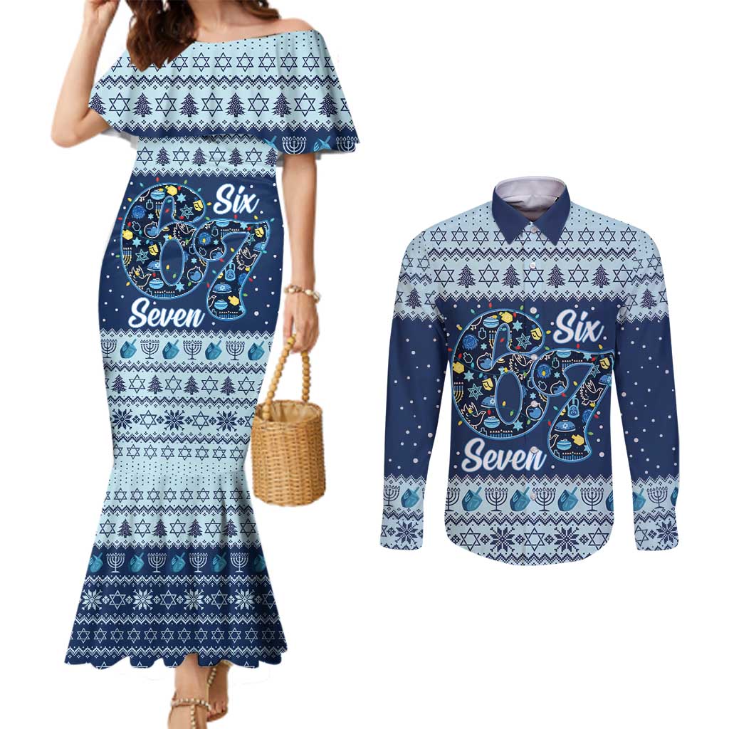 Funny Hanukkah Six Seven Couples Matching Mermaid Dress and Long Sleeve Button Shirt Gen Alpha Meme Vibes - Wonder Print Shop