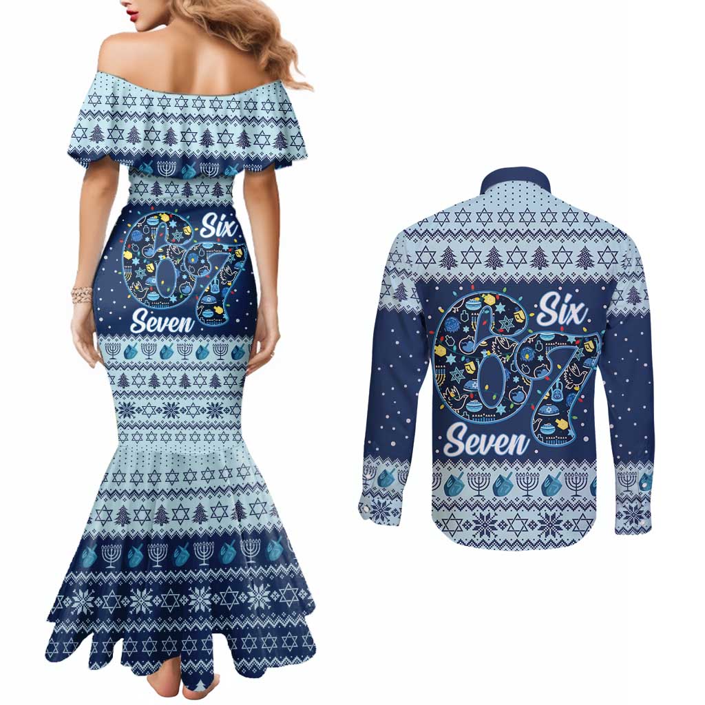 Funny Hanukkah Six Seven Couples Matching Mermaid Dress and Long Sleeve Button Shirt Gen Alpha Meme Vibes - Wonder Print Shop