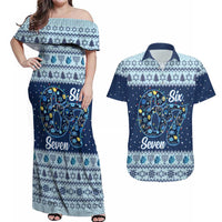 Funny Hanukkah Six Seven Couples Matching Off Shoulder Maxi Dress and Hawaiian Shirt Gen Alpha Meme Vibes - Wonder Print Shop